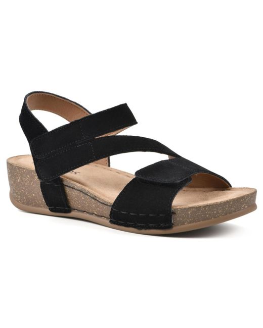 White Mountain Black Fern Footbed Wedge Sandals