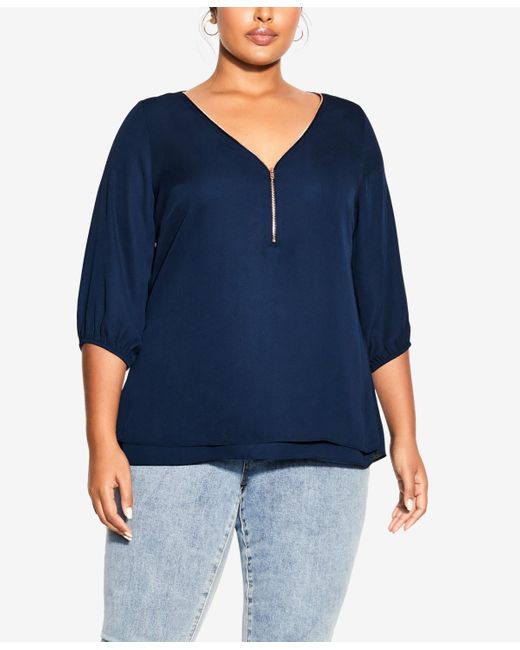 City Chic Blue Trendy Plus Size Sexy Fling Elbow Sleeve Top