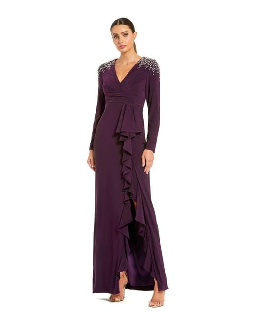 Mac Duggal Purple Long Sleeve Gown