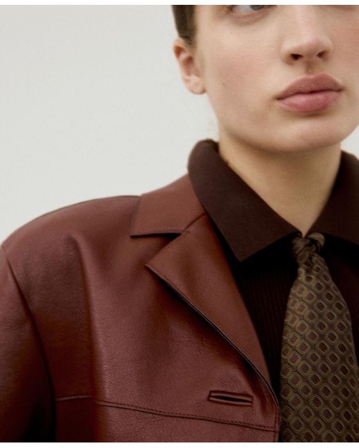 Mango Brown Pockets Faux-leather Jacket