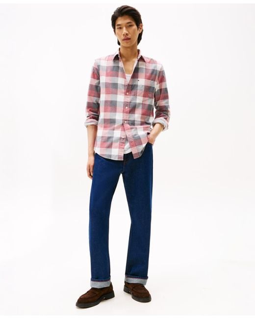 Tommy Hilfiger Red Regular-fit Corduroy Check Shirt for men