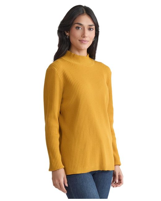 Jones New York Yellow Sutton Ribbed Mock-neck Long-sleeve Sweater