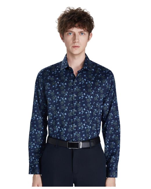 BarIII Blue Tossed Bouquet Print Dress Shirt for men