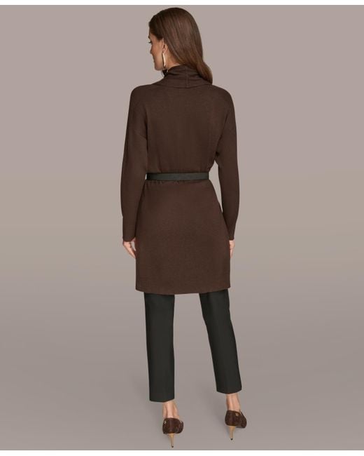 Donna Karan Brown Belted Open-front Cardigan