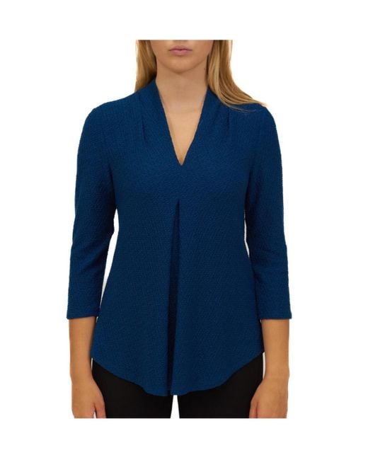Cable & Gauge Blue Inverted Pleat Texture Top