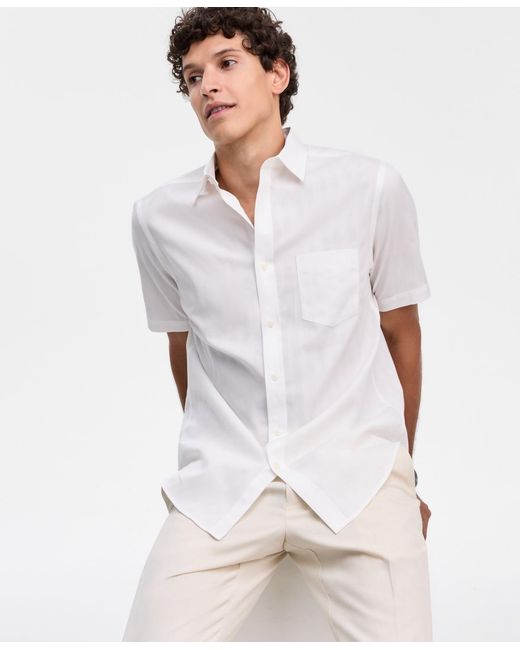 Club Room White Textured Short-sleeve Shirt for men