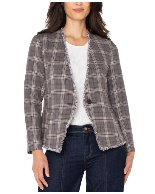 Liverpool Los Angeles Gray Collarless Fray-trim Fitted Blazer