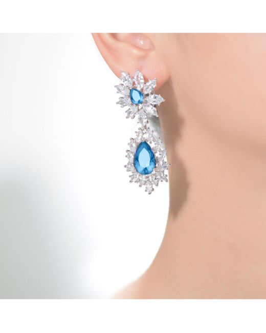 Genevive Jewelry Blue Sterling Silver White Gold Plated