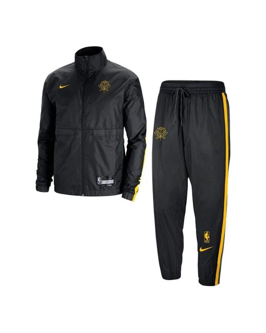 Nike Black, Yellow Golden State Warriors 2022/23 City Edition Courtside Lightweight Woven Full-zip Track Suit Set for men