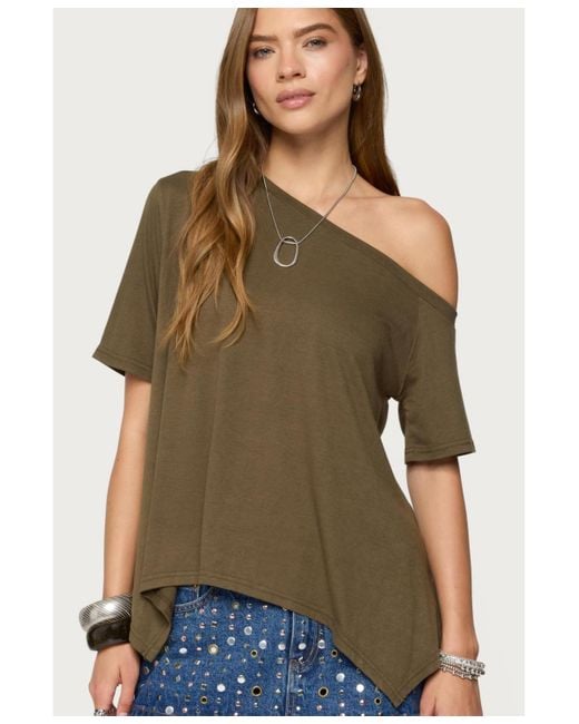 Edikted Green Josy Off Shoulder Handkerchief Top