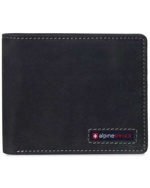 Alpine Swiss Black Commuter Rfid Bifold Wallet 2 Id Windows Divided Bill Section for men