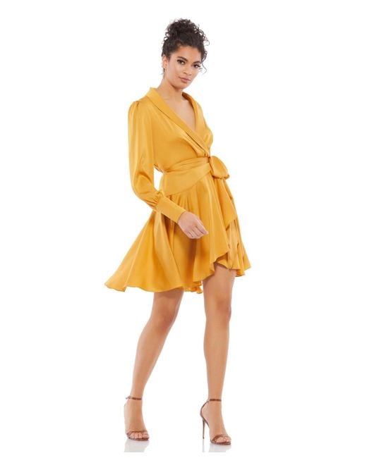 Mac Duggal Yellow Ieena Short Wrap Dress