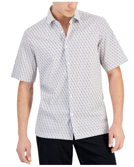 Alfani White Regular-fit Geo-print Button-down Shirt for men