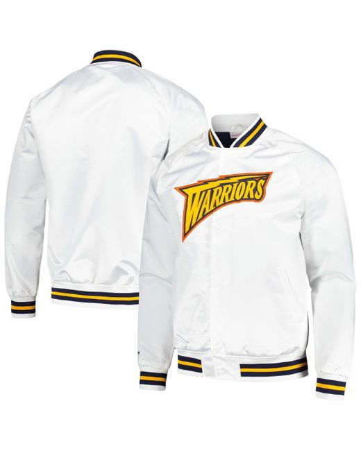 Mitchell & Ness White Golden State Warriors Hardwood Classics Throwback Wordmark Raglan Full-snap Jacket for men
