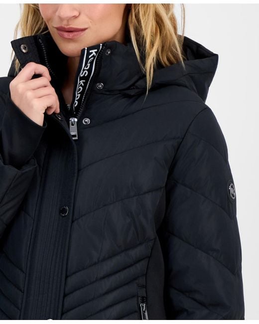 Michael Kors Blue Michael Packable Hooded Puffer Coat