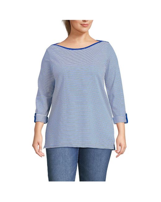 Lands' End Blue Plus Size Supima Cotton Adjustable 3/4 Sleeve Boatneck Tunic