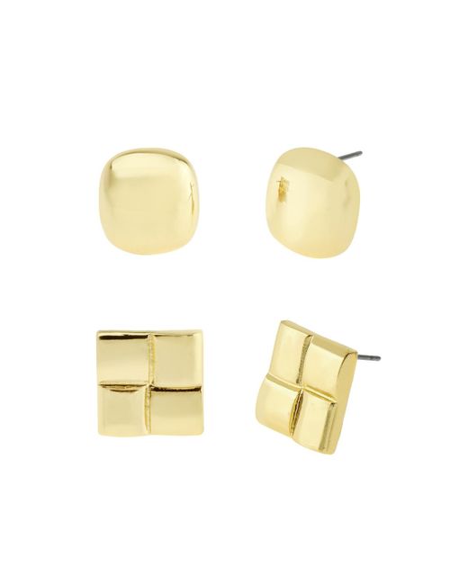 Steve Madden Metallic Gold Vintage Square Button Duo Earring Set