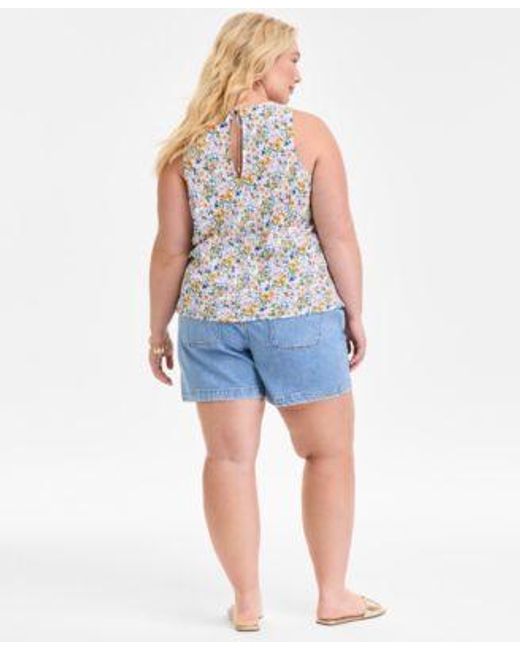 On 34th Blue Trendy Plus Size Floral Print Tank Top Denim Shorts Exclusively At Macys