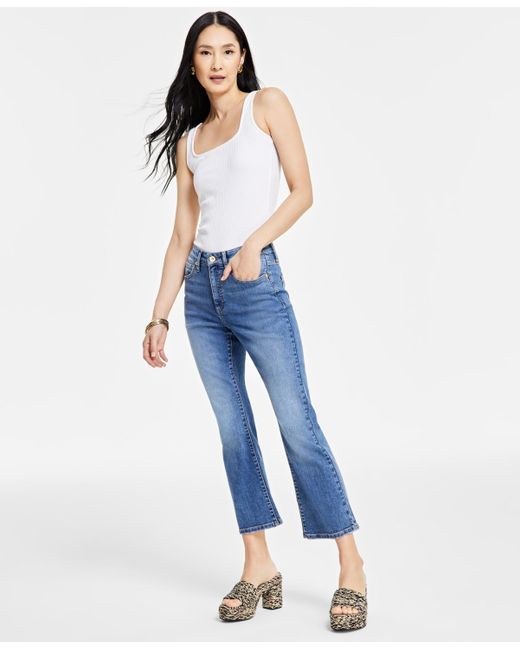 INC International Concepts Blue High Rise Crop Flare Jeans