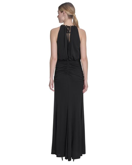 Eliza J Black Chain-link Halter Blouson Gown
