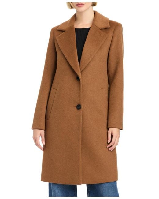 Vince Camuto Brown 38" Single-breasted Wool-blend Boyfriend Coat