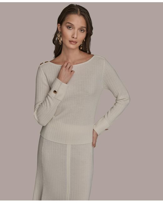 Donna Karan Brown Long Sleeves Button Detail Sweater