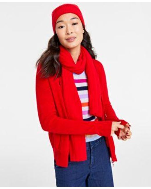 Charter Club Red Cashmere Beanie Scarf Sweater Cardigan Created For Macys