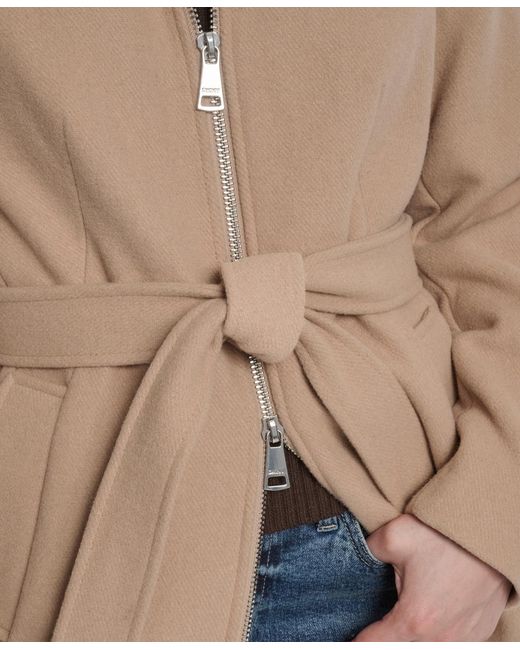 DKNY Natural Collared Neck Belted Coat