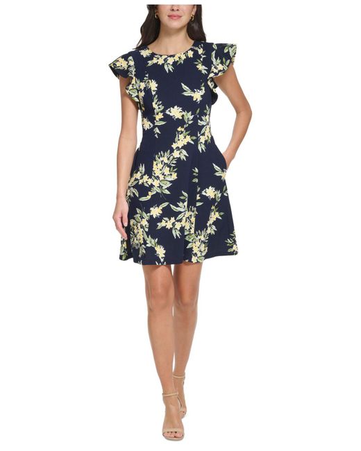 Jessica Howard Floral-print Fit & Flare Flutter-sleeve Mini Dress in ...
