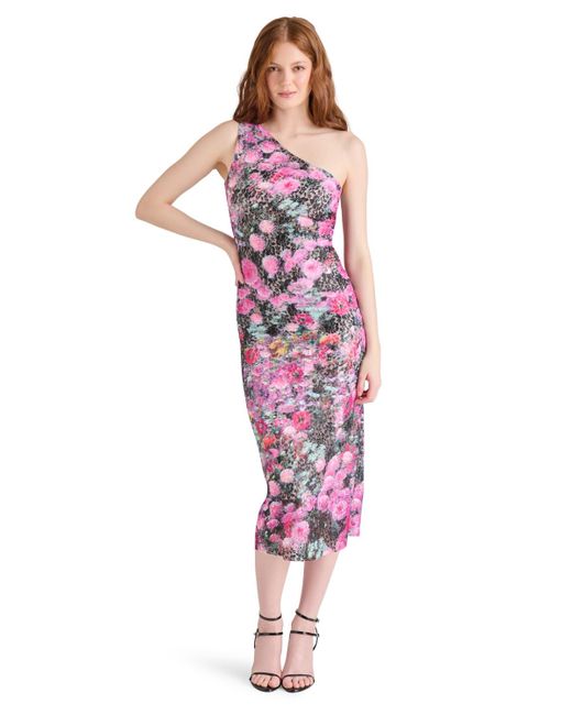 Steve Madden Red Sacha Printed Lace One-shoulder Sheath Dress