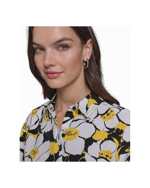 Karl Lagerfeld Multicolor Printed Oversized Button-front Top