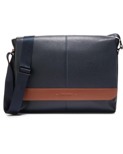 Cole Haan Blue Triboro Small Leather Messenger Bag