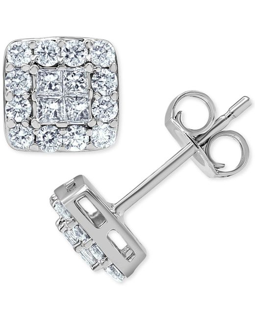 Macy's Metallic Diamond Princess Cluster Stud Earrings (1/2 Ct. T.w.) In 14k White Gold