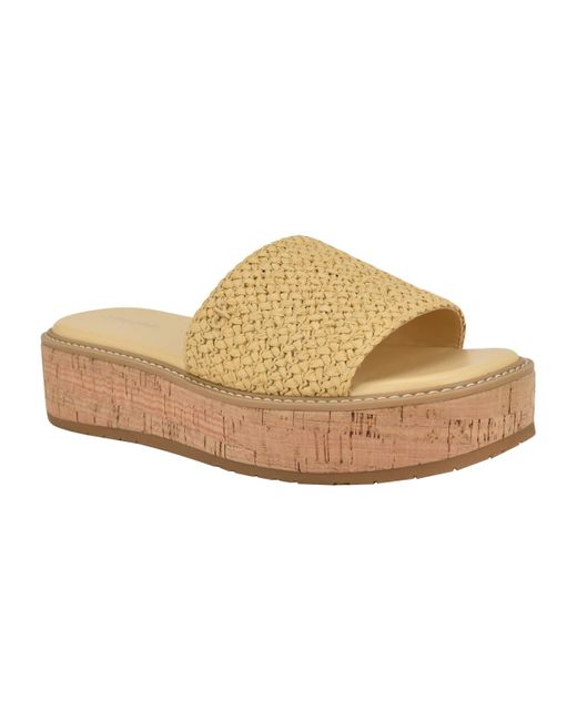 Calvin Klein Natural Arzelia Single Band Platform Slip-on Sandals