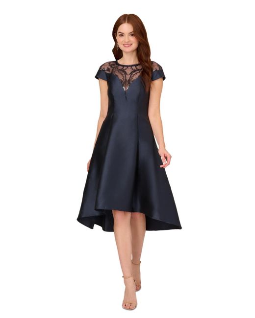 Adrianna Papell Blue Mikado High-low Party Dress
