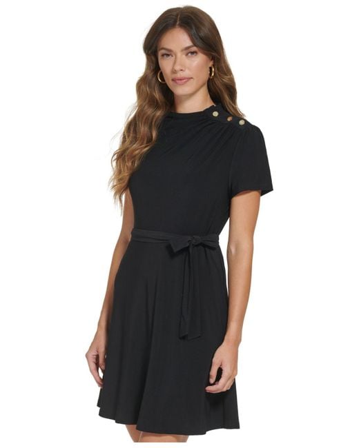 DKNY Funnelneck Fit & Flare Dress in Blue Lyst