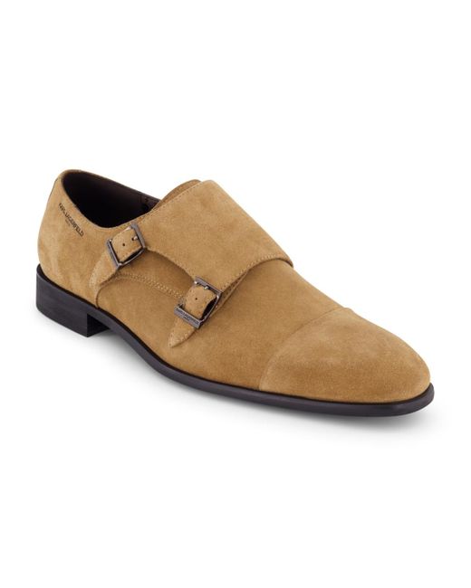 Karl Lagerfeld Brown Double Monk Cap Toe Dress Shoe for men