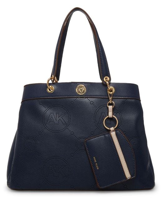 Anne Klein Synthetic Perfect Ring Logo Satchel Handbag in Blue | Lyst