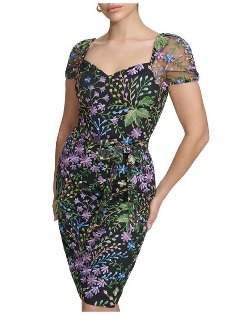 Kensie Multicolor Kensi Floral Embroidered Mesh Dress