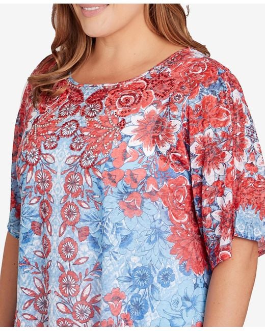 Ruby Rd Plus Size Burnout Sublimation Mirrored Top