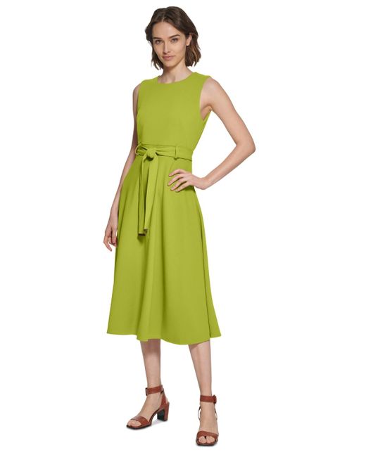 Calvin Klein Green Belted A-line Dress
