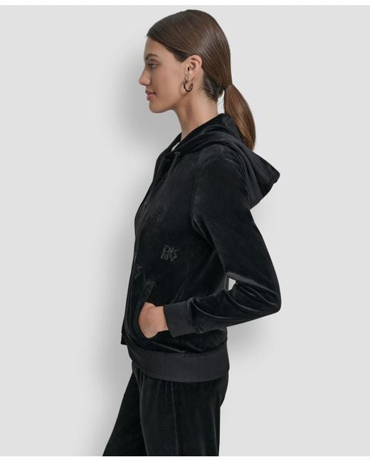 DKNY Black Petite Logo Detail Long Sleeve Hoodie