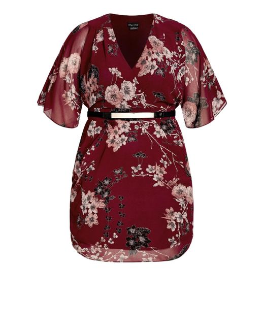 City Chic Red Plus Size Bold Blossom Wrap Dress