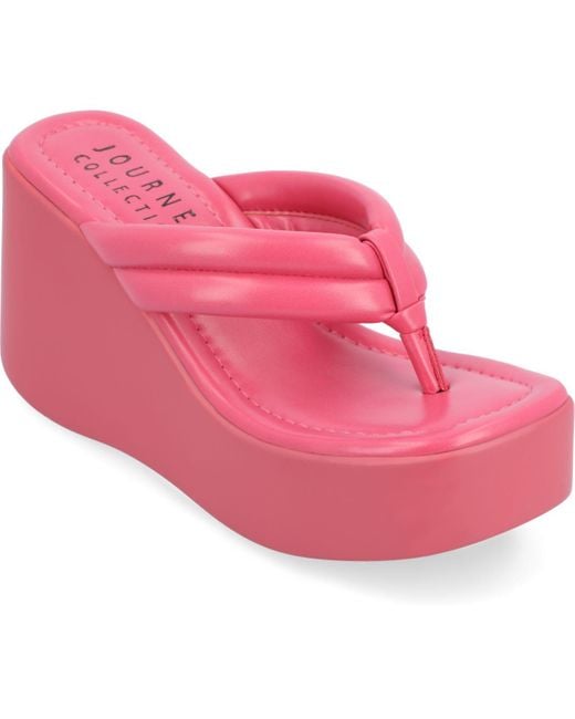 Journee Collection Shareene Platform Wedge Sandals in Pink Lyst