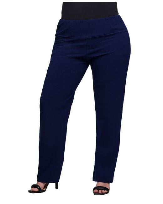 24seven Comfort Apparel Blue Plus Size Comfortable Stretch High Waist Pants