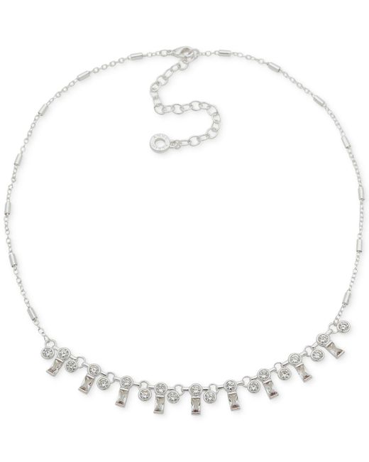 Anne Klein White Silver-tone Round & Baguette Cubic Zirconia Statement Necklace