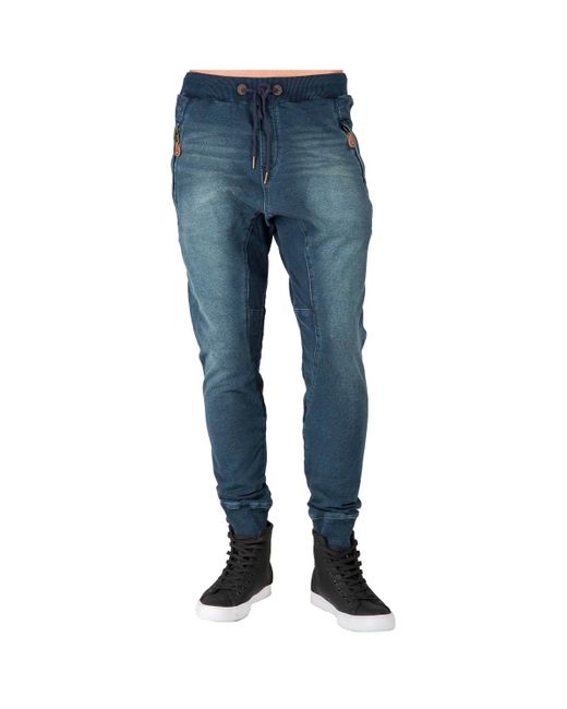 Level 7 Blue Premium Knit Denim jogger Jeans Drop Crotch Whisker Zipper Pockets for men
