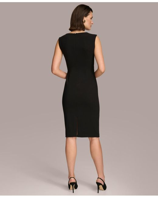 Donna Karan Black Asymmetric Hardware Sleeveless Sheath Dress