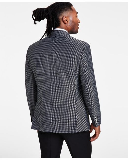 Tayion Collection Gray Classic Fit Contrast-trim Dinner Jacket for men