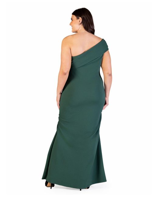 24seven Comfort Apparel Green Plus Size Formal One Shoulder Ruched Mermaid Maxi Dress